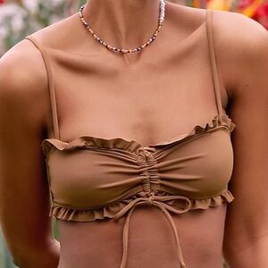 NWOT Charlie Holiday Anthropologie Lana Ruffle Brown Bikini Top Sz M
